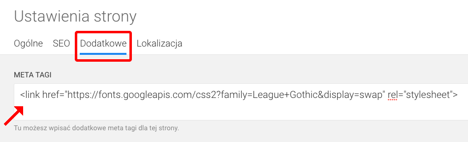 dodatkowe meta tagi google fonts wybierz czcionkę